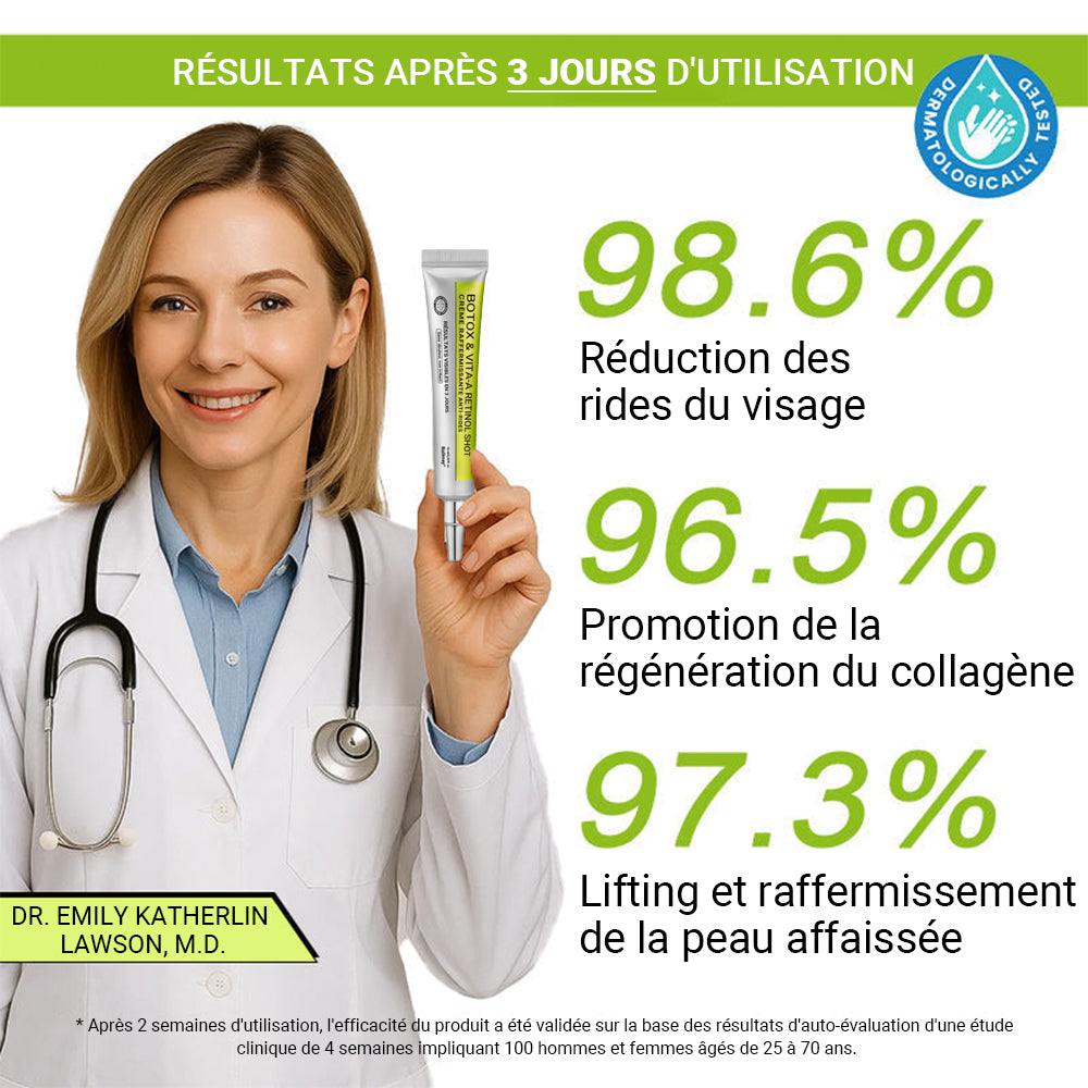 🌟👨‍⚕️ Fabriqué et expédié depuis la France 💫 Crème liftante et raffermissante anti-rides Rolimey® Botox & Vita-A Retinol Shot — Dernier jour de promotion : 70 % DE RÉDUCTION