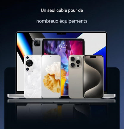 Câble de charge ultra-rapide 240W 2-en-1 avec support pour téléphone