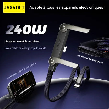 Câble de charge ultra-rapide 240W 2-en-1 avec support pour téléphone