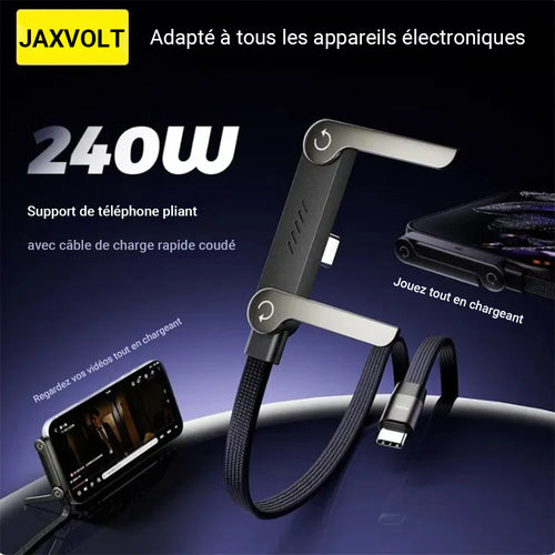 Câble de charge ultra-rapide 240W 2-en-1 avec support pour téléphone