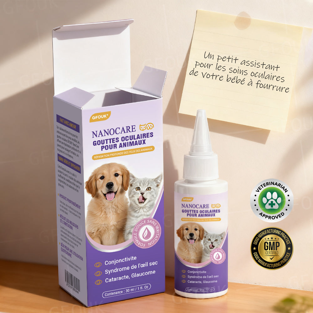 👩‍⚕️ GFOUK® NanoSoin Gouttes Oculaires pour Animaux ☑️ Approuvées par l’ANMV | Soulagent la conjonctivite, la sécheresse oculaire, la cataracte et la kératite 🐶😸