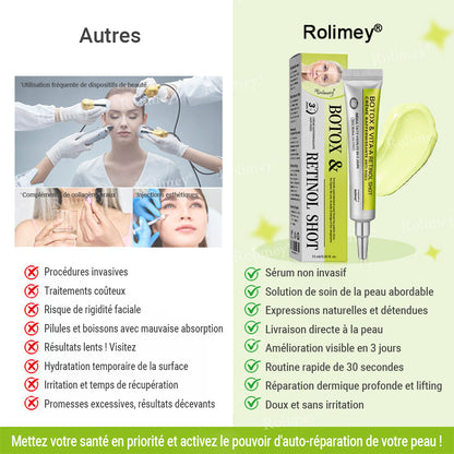 🌟👨‍⚕️ Fabriqué et expédié depuis la France 💫 Crème liftante et raffermissante anti-rides Rolimey® Botox & Vita-A Retinol Shot — Dernier jour de promotion : 70 % DE RÉDUCTION
