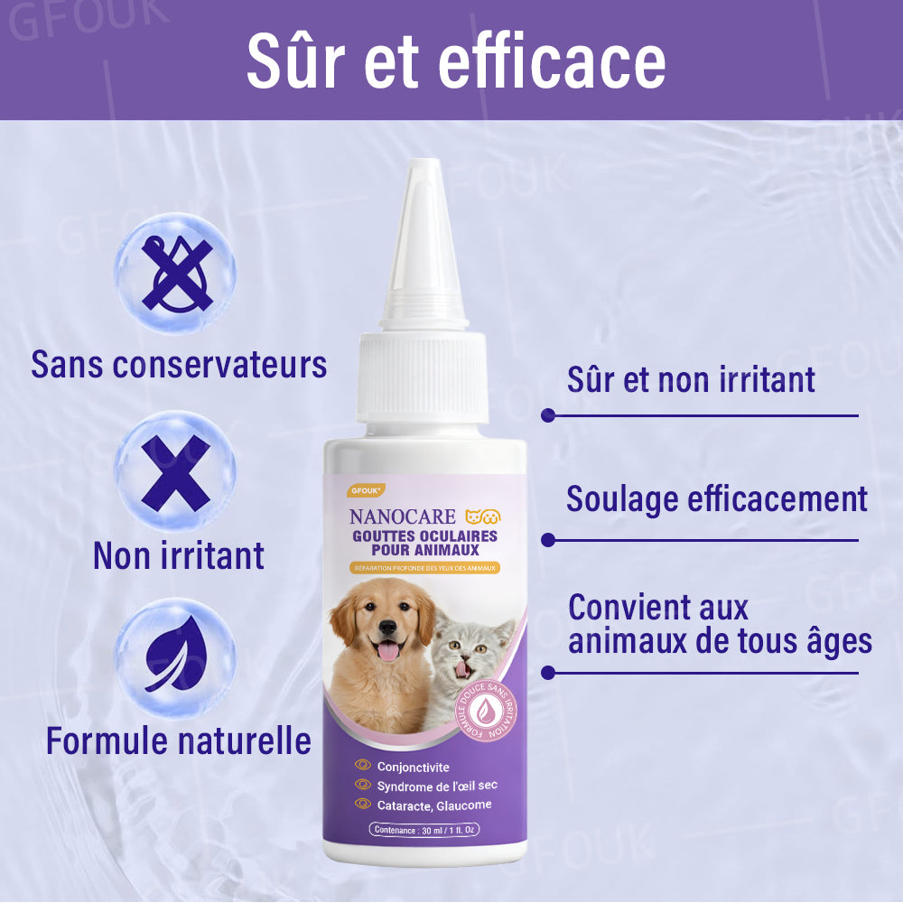 👩‍⚕️ GFOUK® NanoSoin Gouttes Oculaires pour Animaux ☑️ Approuvées par l’ANMV | Soulagent la conjonctivite, la sécheresse oculaire, la cataracte et la kératite 🐶😸