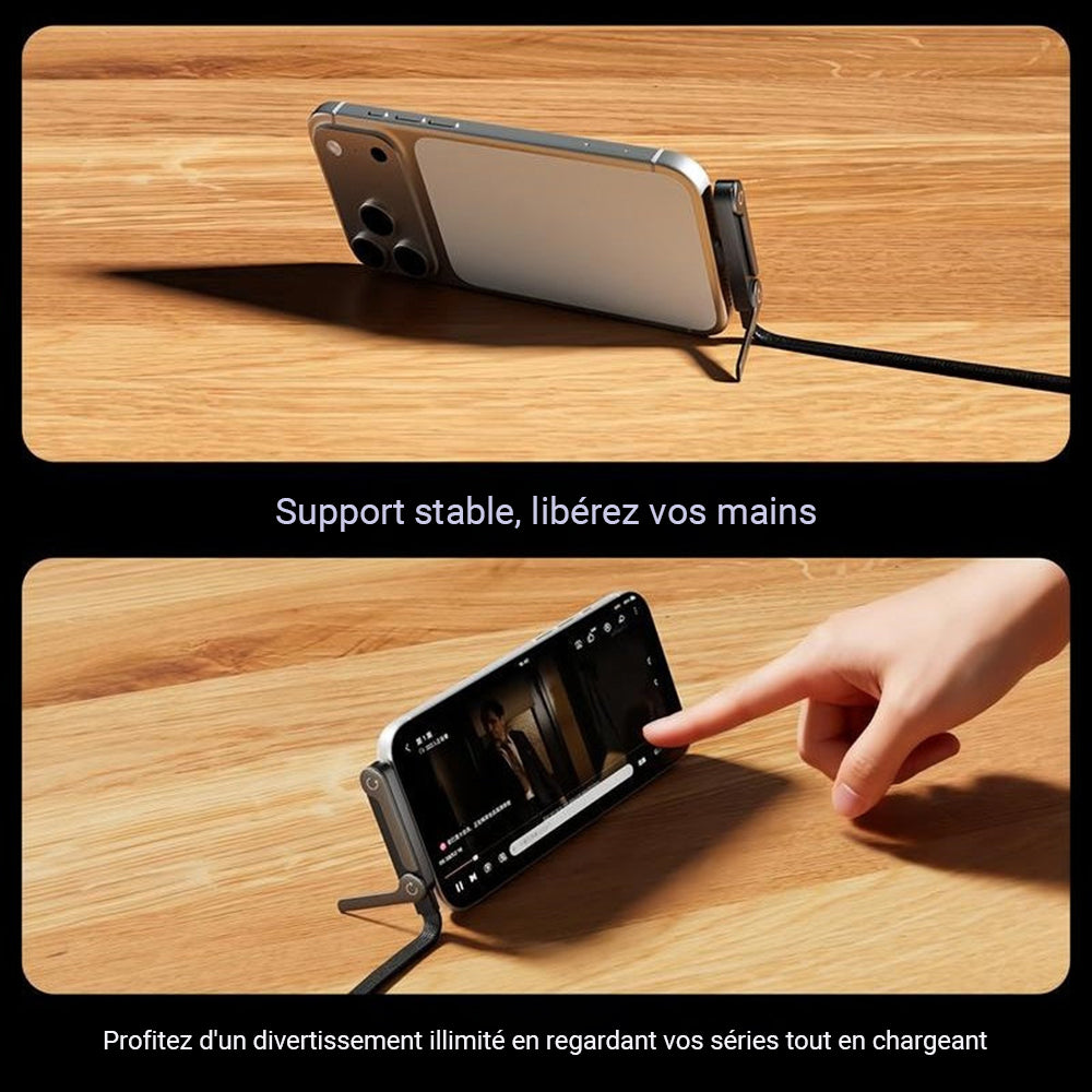 Câble de charge ultra-rapide 240W 2-en-1 avec support pour téléphone