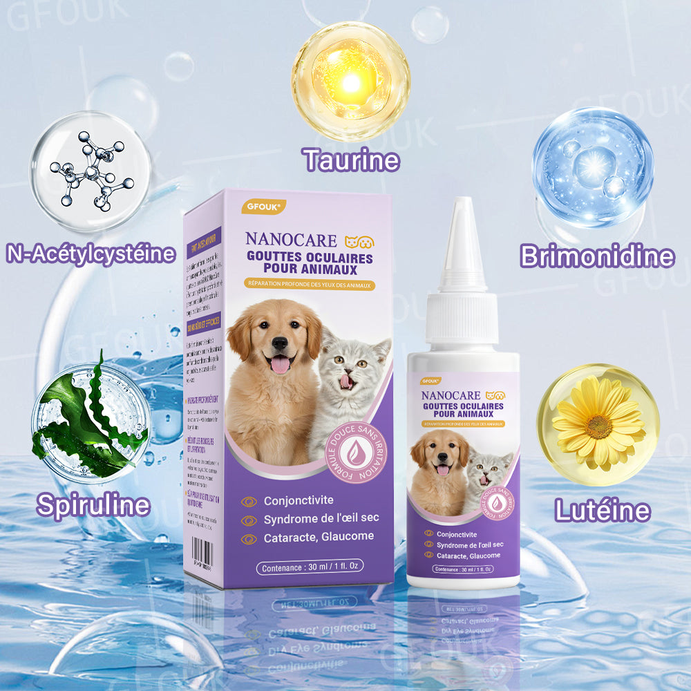 👩‍⚕️ GFOUK® NanoSoin Gouttes Oculaires pour Animaux ☑️ Approuvées par l’ANMV | Soulagent la conjonctivite, la sécheresse oculaire, la cataracte et la kératite 🐶😸