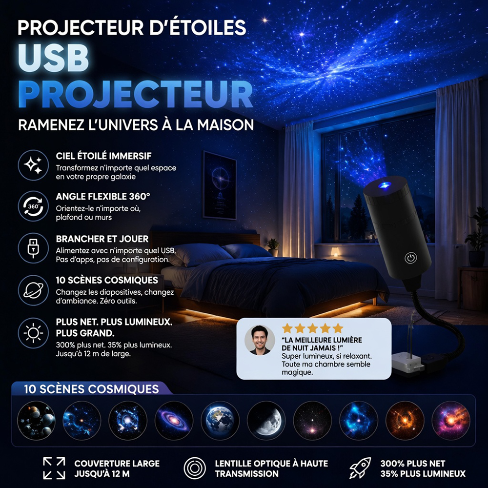 💡BVJ® Veilleuse projecteur HD Galaxie & Océan Plug-and-Play 🥳 Plus de 50 000 utilisateurs satisfaits🏆