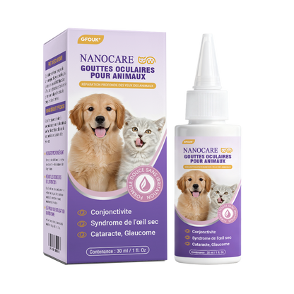 👩‍⚕️ GFOUK® NanoSoin Gouttes Oculaires pour Animaux ☑️ Approuvées par l’ANMV | Soulagent la conjonctivite, la sécheresse oculaire, la cataracte et la kératite 🐶😸